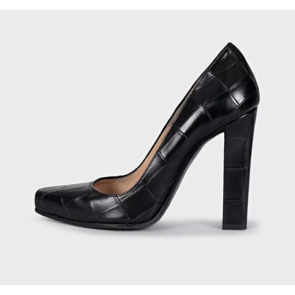 Roberto Cavalli Black Embossed Leather Block Heel Pumps Sz.36